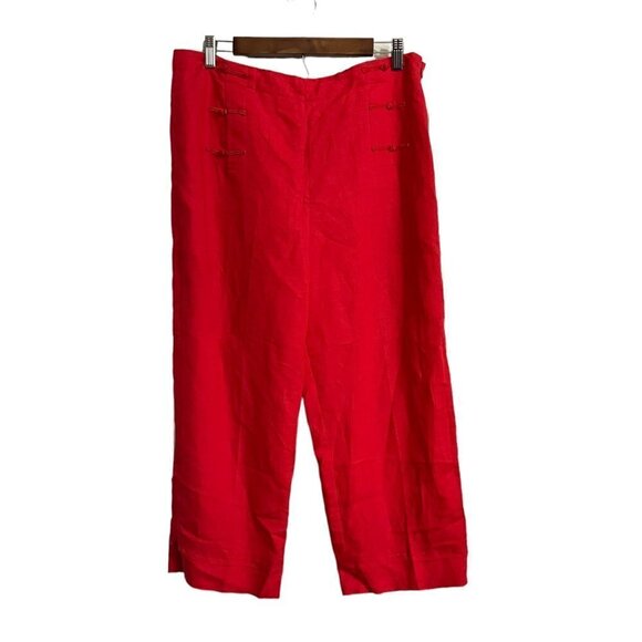 Larry Levine Womens Red Asian Inspired Linen Blend High Rise Crop Wide Pants 14 - Picture 1 of 7